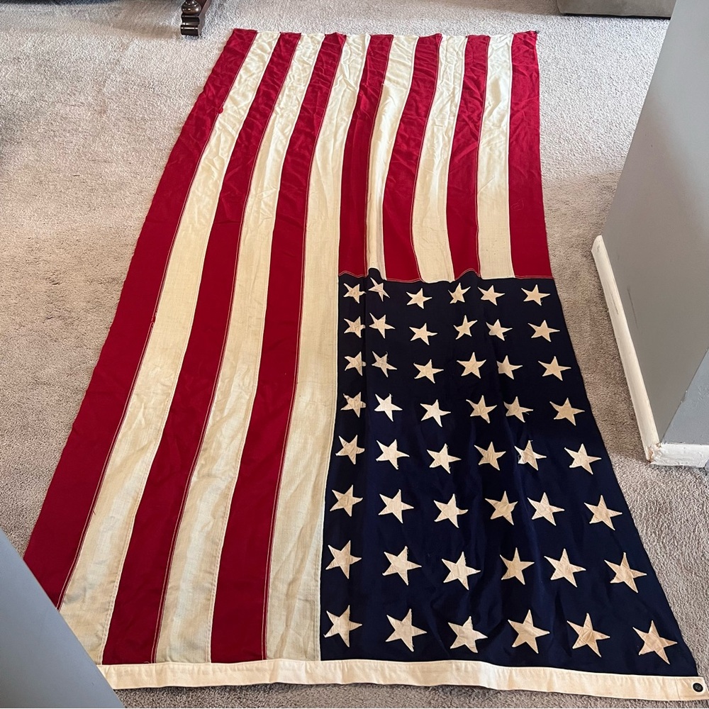 VTG XL 48 Stars American Flag Hand Stitched Stars Cotton 113.5x53.5” - Picture 15 of 16